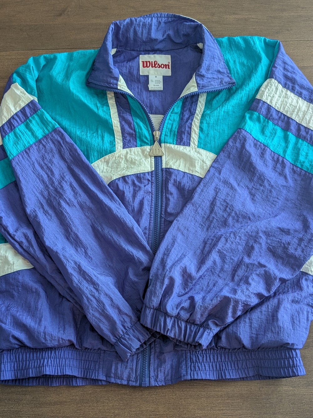 Wilson Purple, Teal & White Retro Colorblock Bomber Jacket